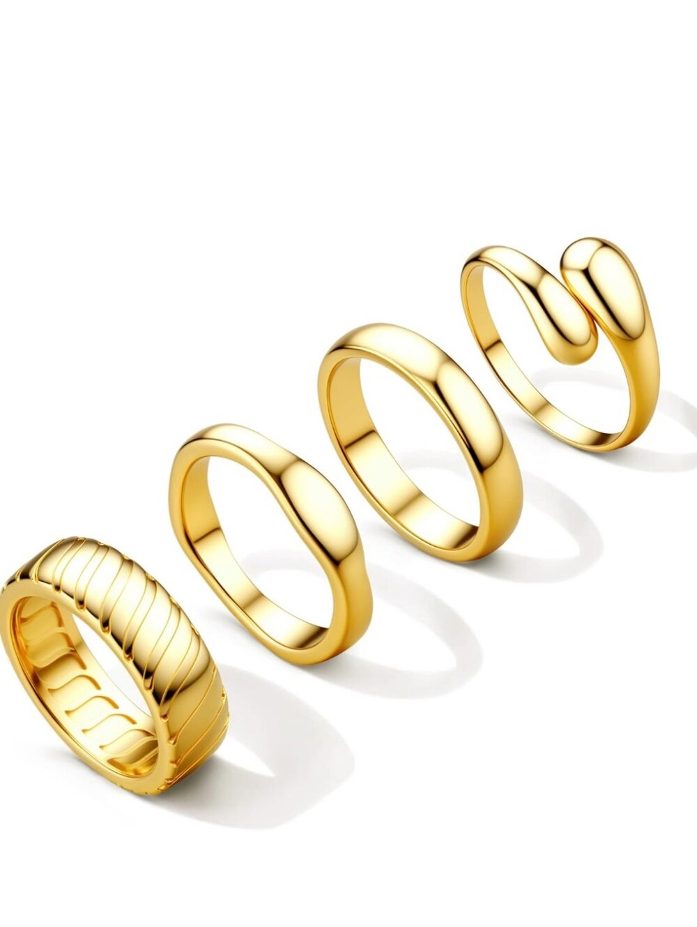 4-Piece 14 K  Gold Dipped Stackable Women's Ring Set